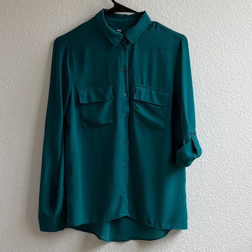 Bershka Teal Button-Down Shirt